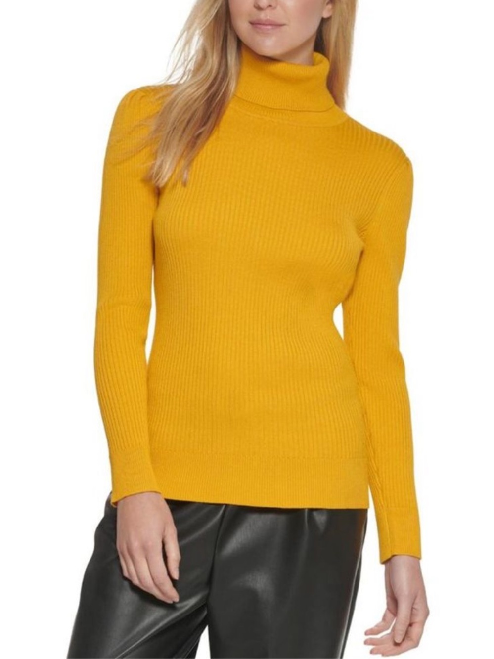 NWT DKNY Mustard Yellow Ribbed Knit Turtleneck Sweater XL